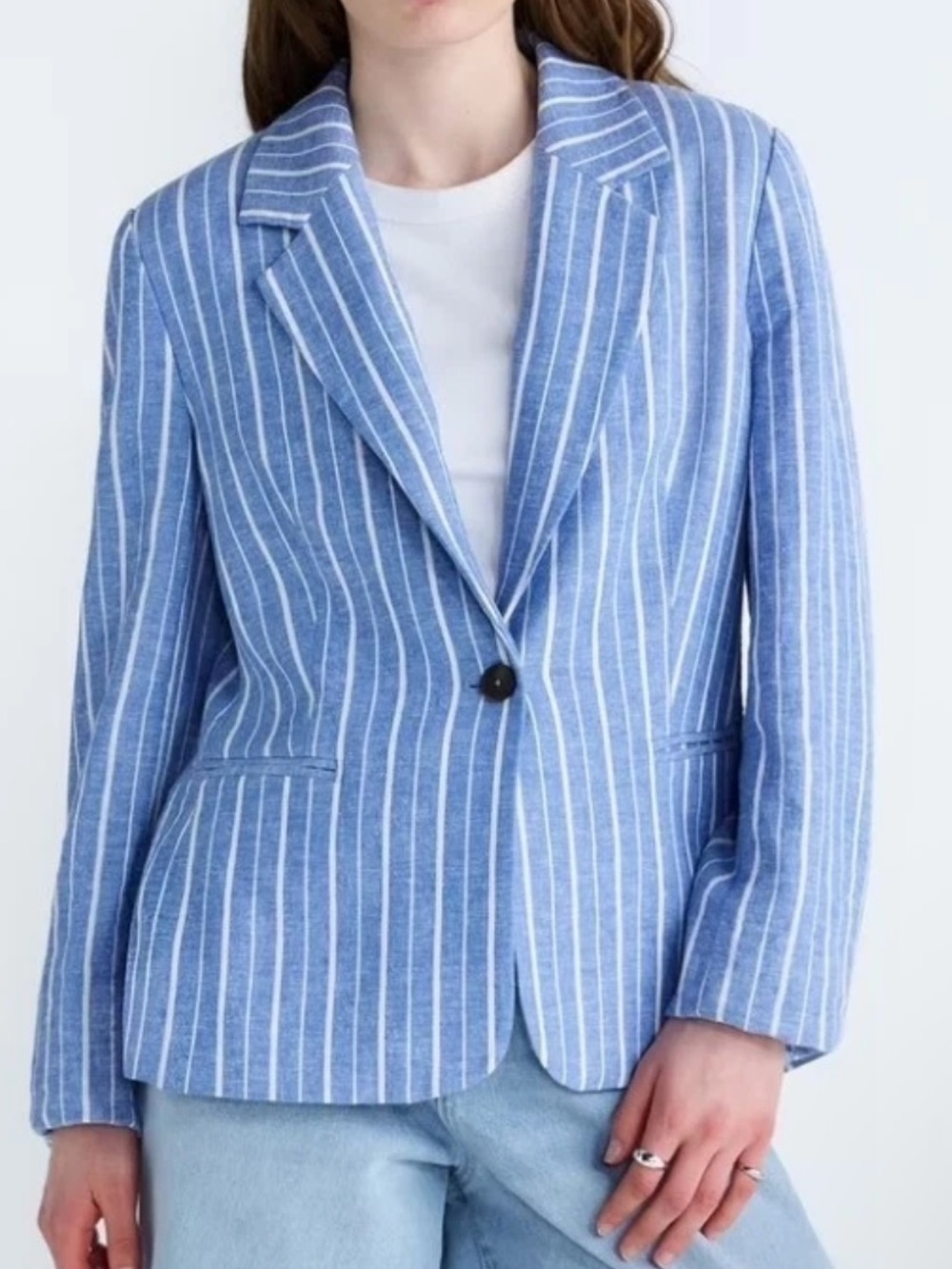NWT Free assembly blue white vertical striped blazer jacket size XL